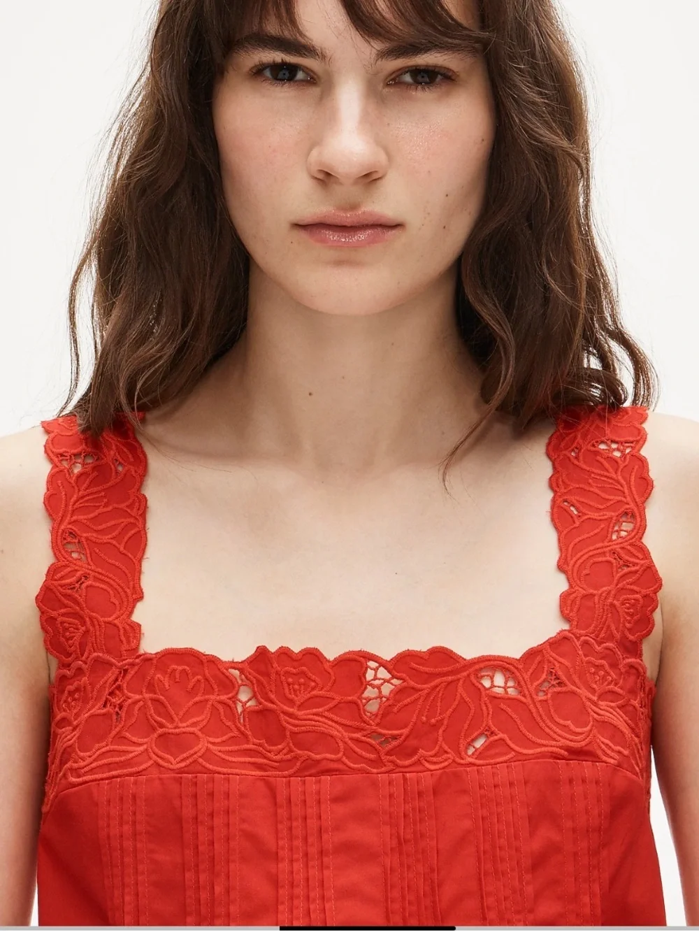 J crew passion rouge Lace-trim tank top in compact poplin